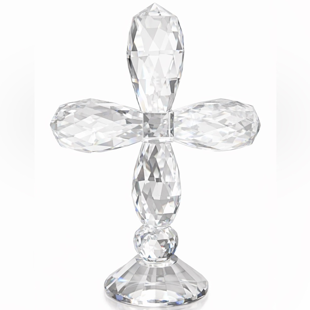 NWOT Boutique Clear Faceted Crystal Standing Cross Religious Home Decor Gift